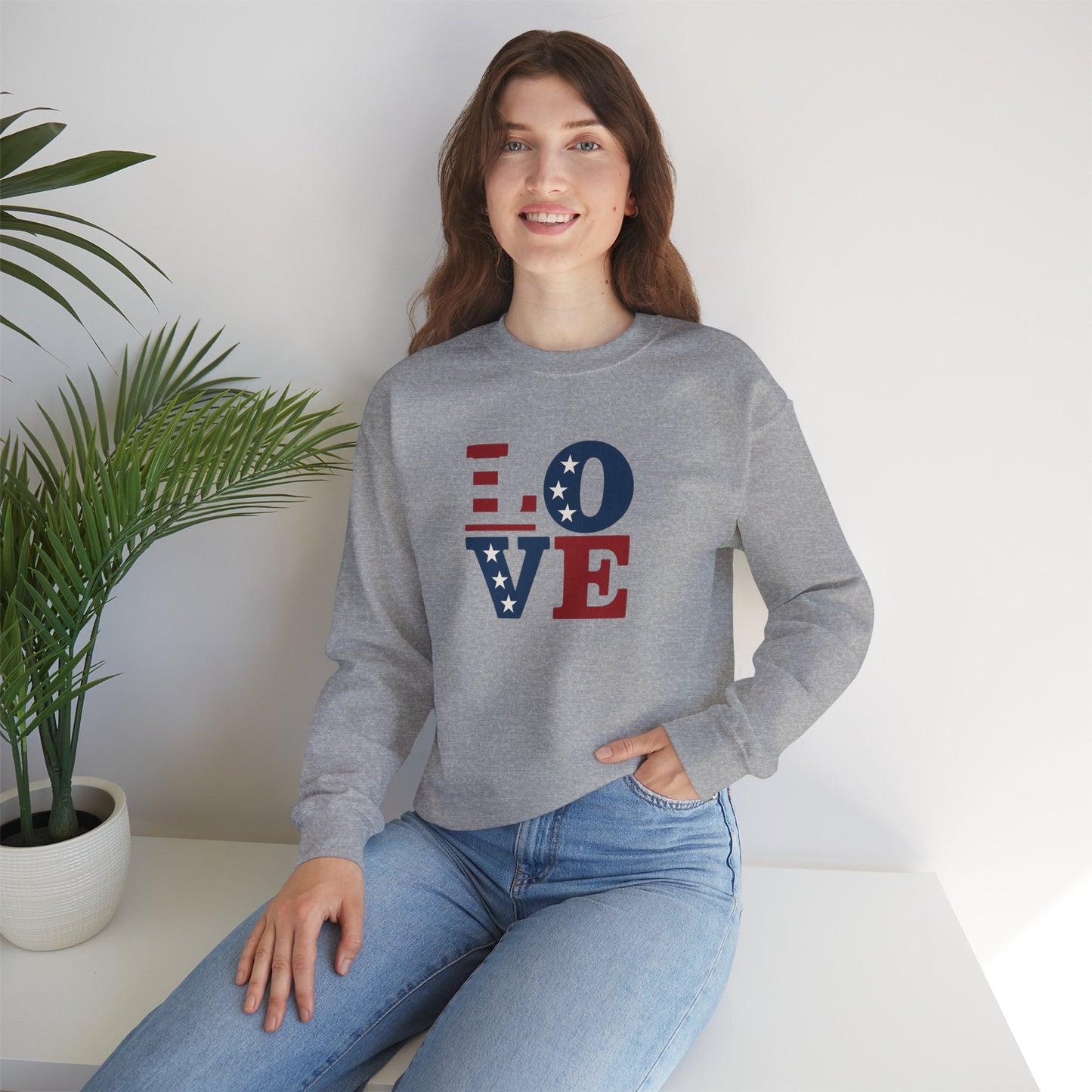 Patriotic Love Sweatshirt | Unisex Crewneck, Cozy Top for Celebrations, Gifts, Independence Day, Casual Style, Everyday Comfort