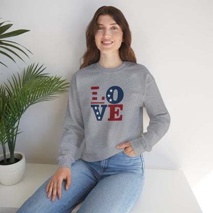 Patriotic Love Sweatshirt | Unisex Crewneck, Cozy Top for Celebrations, Gifts, Independence Day, Casual Style, Everyday Comfort