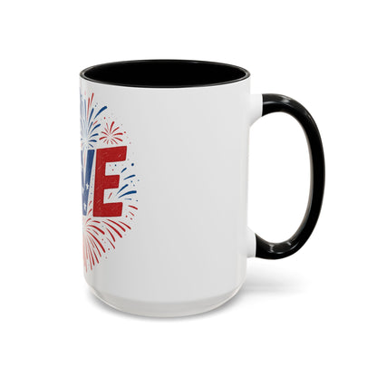 Patriotic Love Coffee Mug for Independence Day, Love Mug, Fireworks Gift, Holiday Drinkware, Celebration Cup