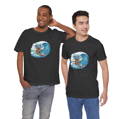 Surfing Elephant Unisex Tee, Beachwear, Cute Animal Shirt, Summer Vibe Tee, Gift for Nature Lovers, Casual Everyday Wear