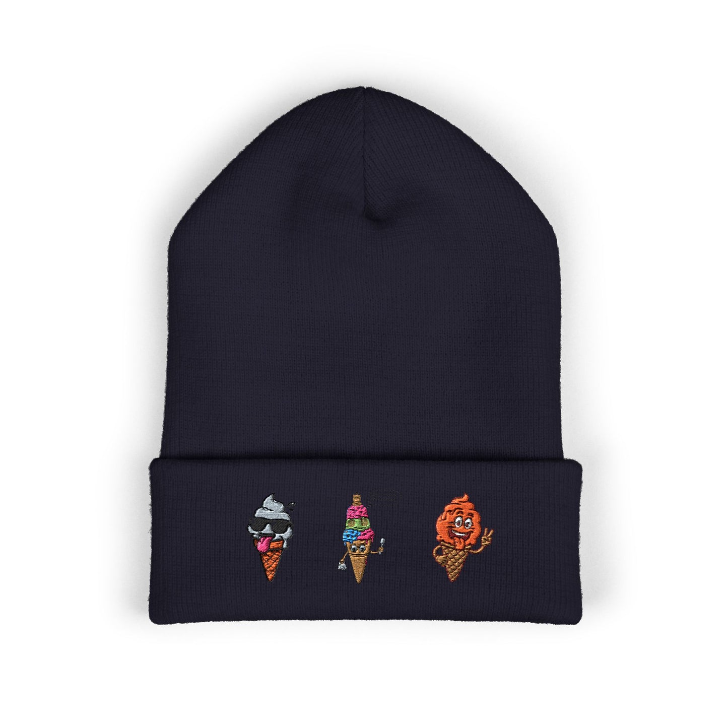 Ice Cream Cuffed Beanie with Fun Embroidery