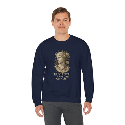ELEGANCE CARVED IN CHAOS  Unisex Crewneck Sweatshirt – Heavy Blend Pullover for Casual Wear | Cozy Streetwear Gift for Her, Feminist Fashion Statement