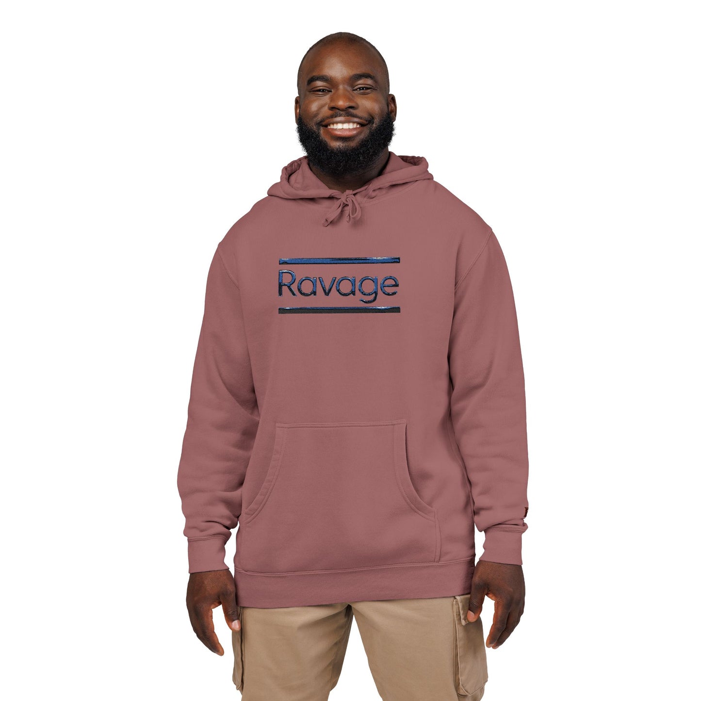 Embroided Ravage Distressed Logo Pigment-Dyed Hoodie — Black Vintage Wash