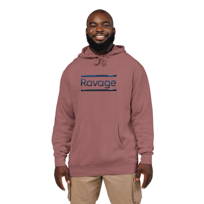 Embroided Ravage Distressed Logo Pigment-Dyed Hoodie — Black Vintage Wash
