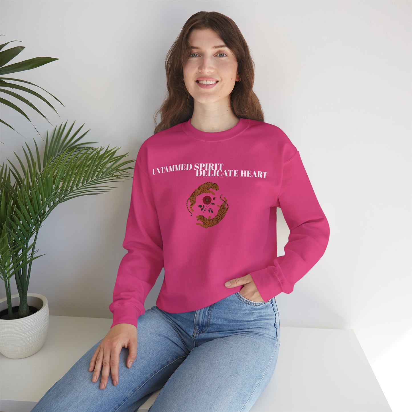 Black Tiger & Rose Graphic Sweatshirt, Unisex Cotton Sweatshirt, Casual Wear, Nature Inspired Gift, Statement Sweatshirt, Festival Apparel