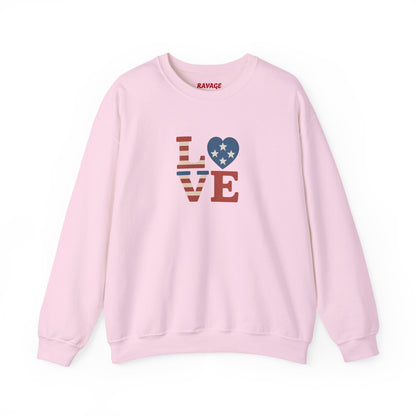 Patriotic Love Sweatshirt | Unisex Crewneck, Cozy Top for Celebrations, Gifts, Independence Day, Casual Style, Everyday Comfort