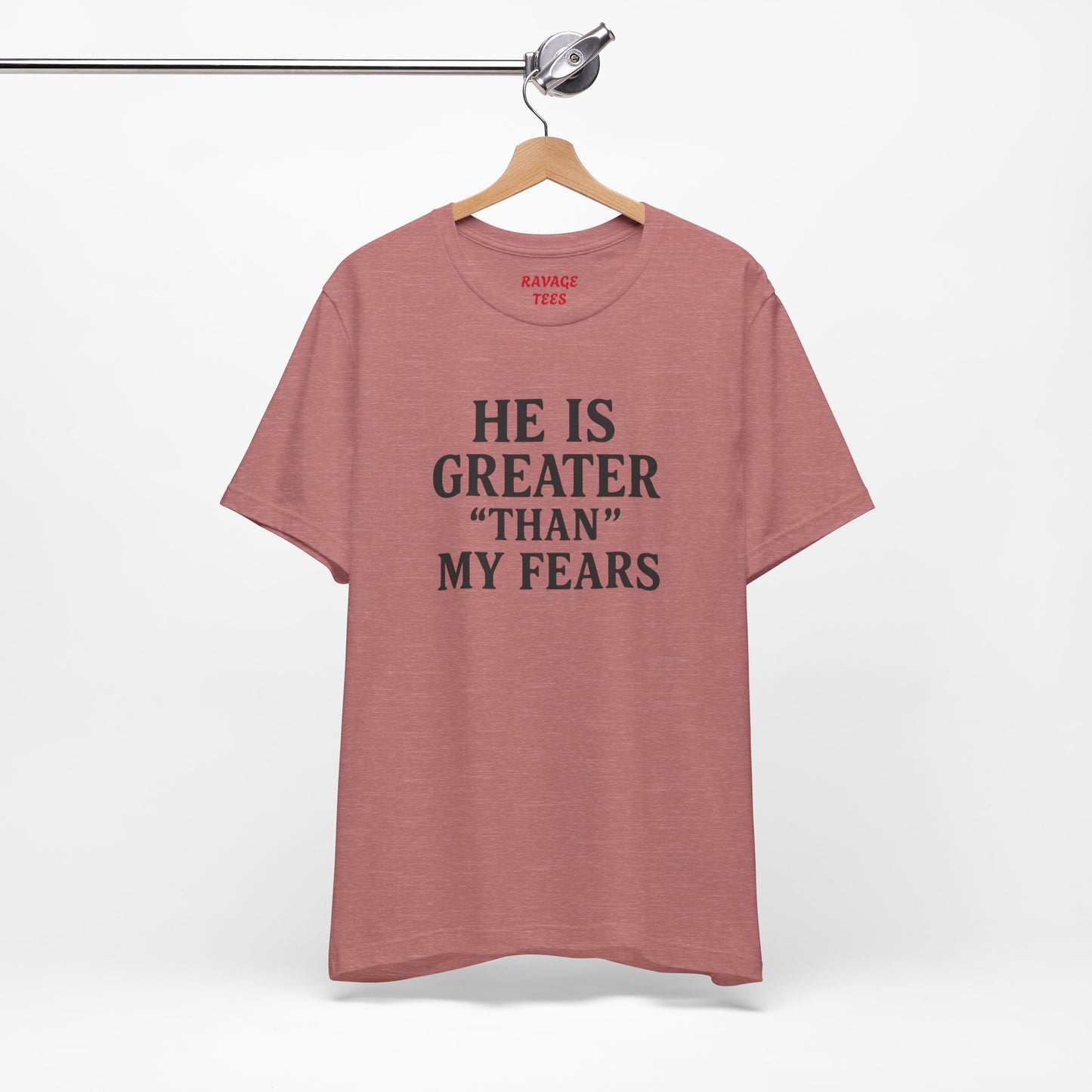 "He Is Greater Than My Fears" Christian Faith Cross T-Shirt