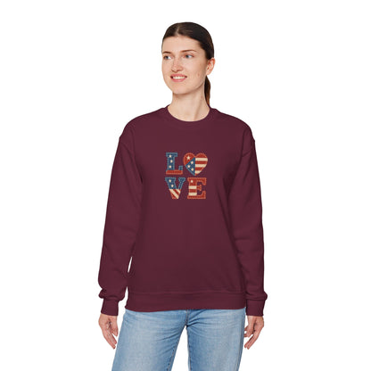 Patriotic Love Sweatshirt | Unisex Crewneck, Cozy Top for Celebrations, Gifts, Independence Day, Casual Style, Everyday Comfort