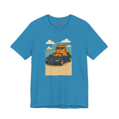 Cat Driving Sports Car Tee — Retro Graphic Cat Race Shirt