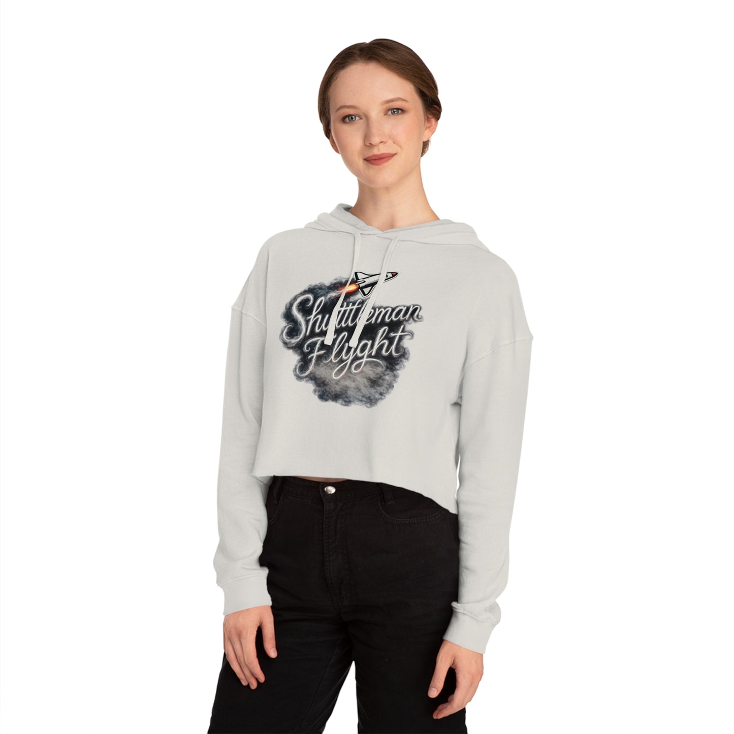 Cropped Hoodie - "Shuttleman Flight" Rocket Graphic