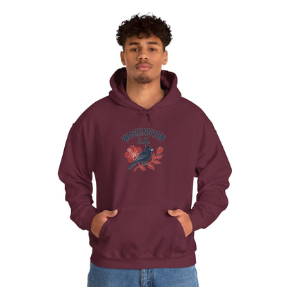 Washington D.C. Floral Hoodie – Unisex Heavy Blend Sweatshirt, Cozy Spring Streetwear, Travel Gift, DC Souvenir, Botanical Graphic Pullover