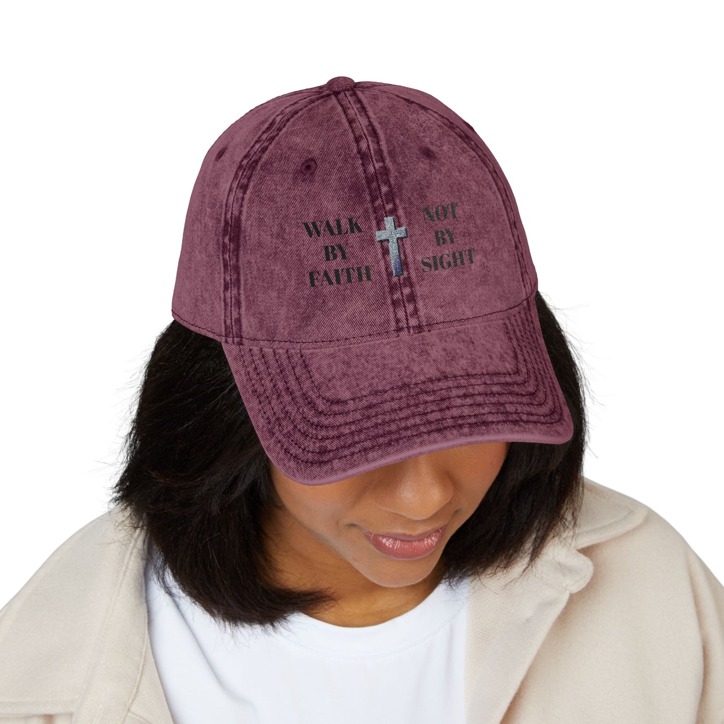 WALK BY FAITH NOT BY SIGHT--Vintage Faith Cap - Embroidered Hat