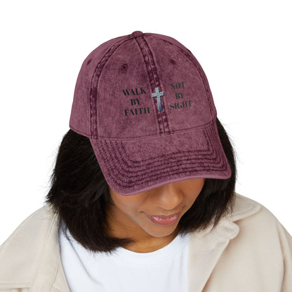 WALK BY FAITH NOT BY SIGHT--Vintage Faith Cap - Embroidered Hat