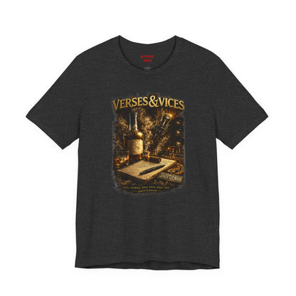 Verses & Vices Tee — Vintage Whiskey & Notebook Graphic T-Shirt