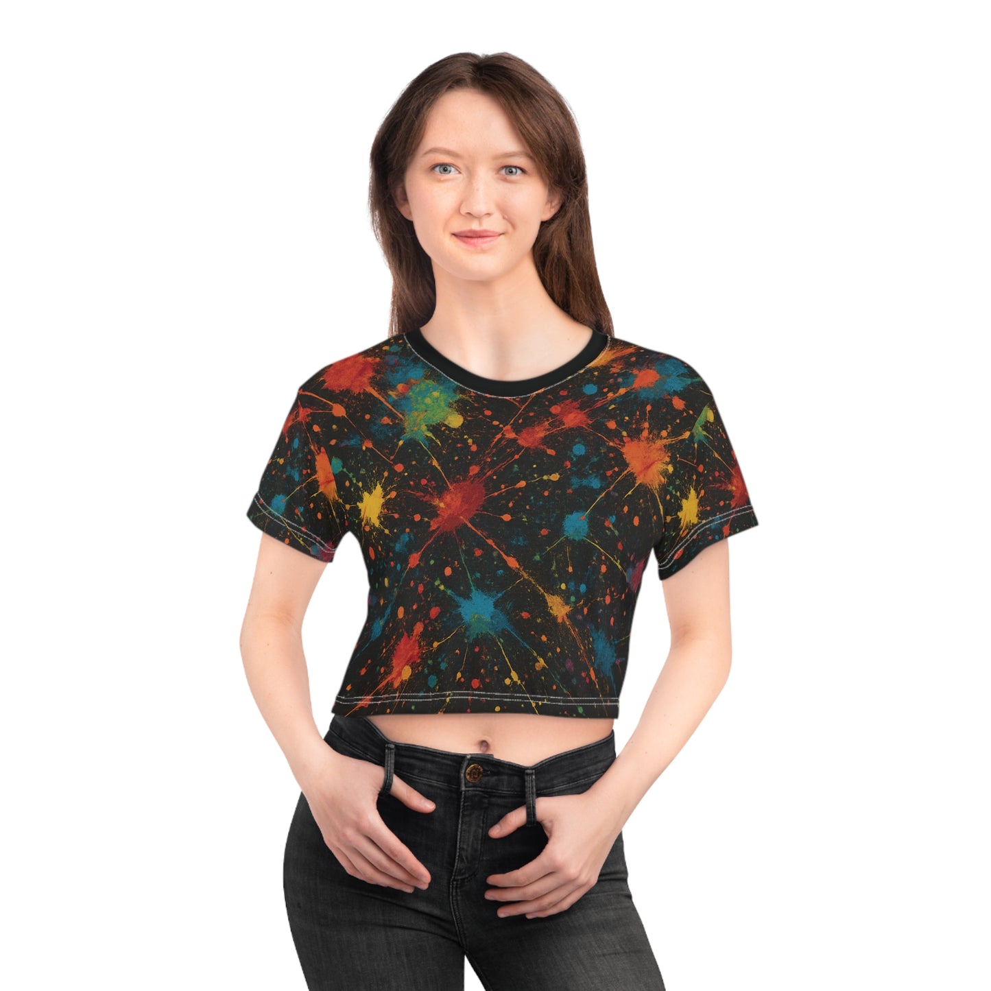 Art of Impact Colorful Splash Crop Tee, Trendy Urban Summer Top