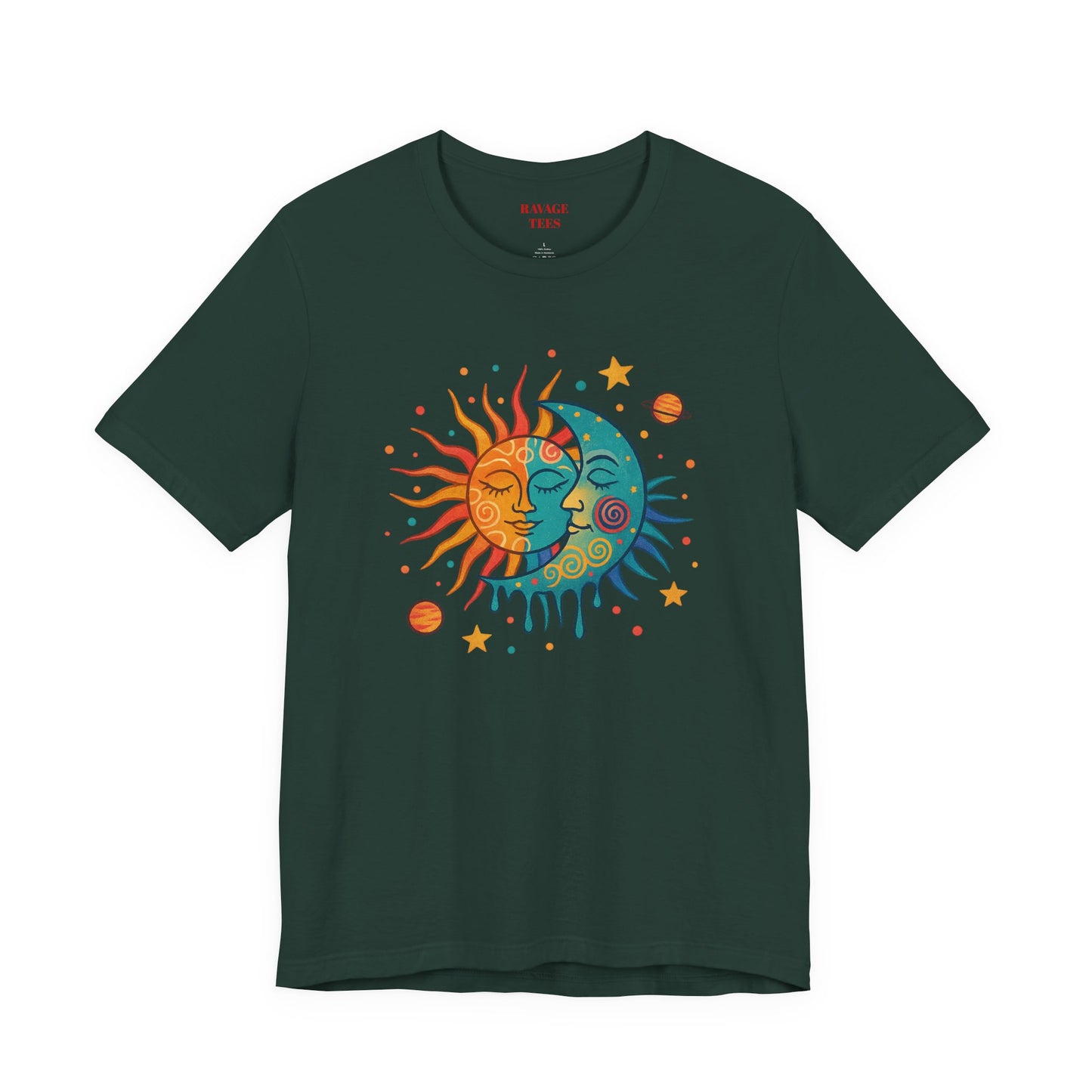 Sun & Moon Boho Graphic Tee — Celestial Retro Sunface T-Shirt