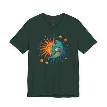 Sun & Moon Boho Graphic Tee — Celestial Retro Sunface T-Shirt