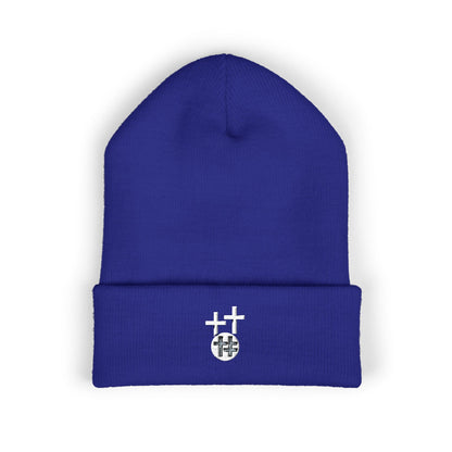 Calvary Cross Embroidered Cuffed Beanie with Unique Design, Cozy Winter Hat, Unisex Knit Cap, Perfect Gift for Him or Her, Trendy Beanie for Casual Wear