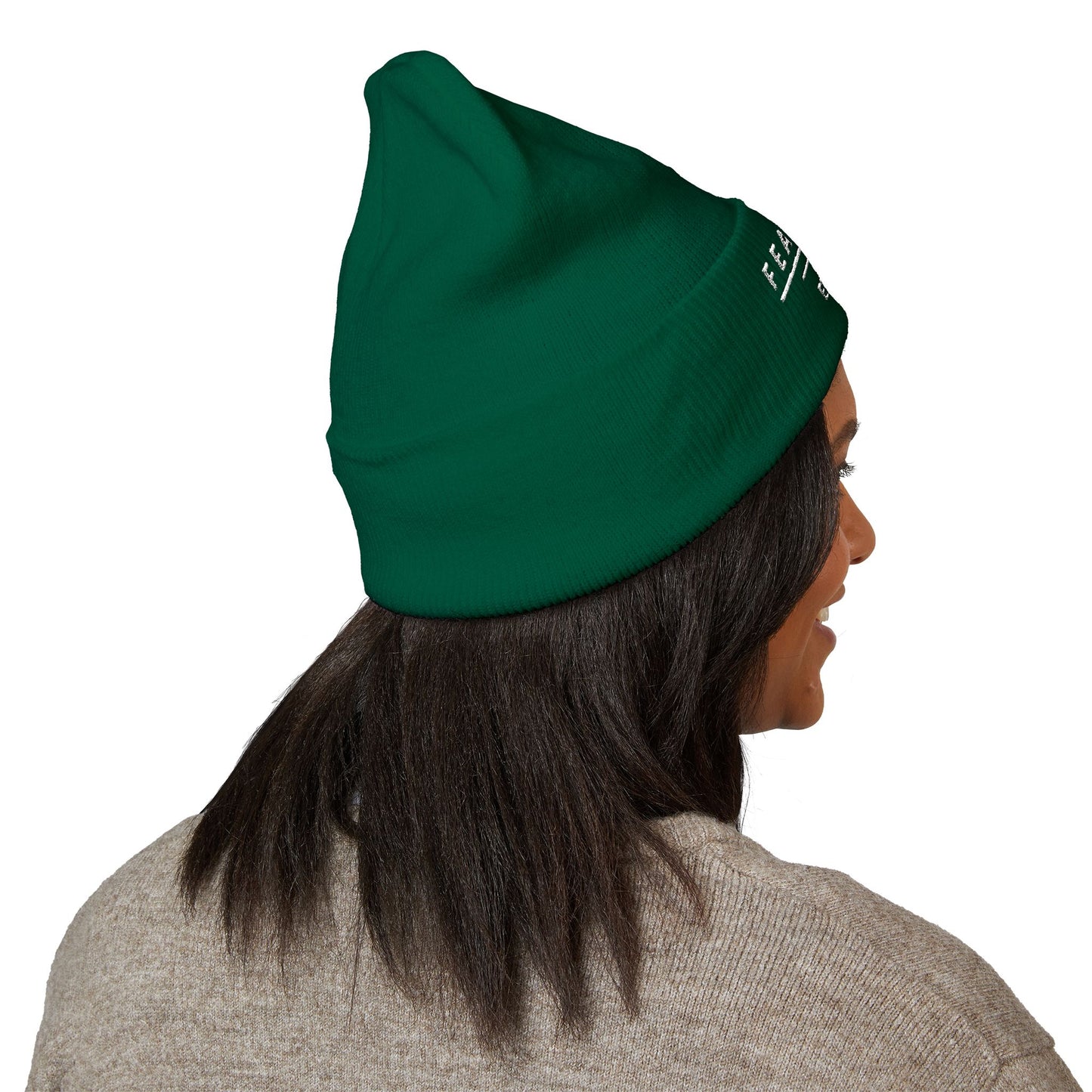 Fearless Embroidered Cuffed Beanie — Bold Black Knit Hat