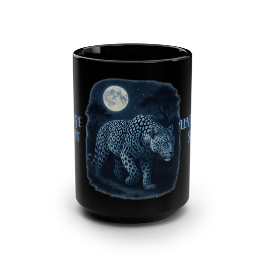 RAVAGE SPIRIT UNTAMED SOUL Black Mug with Leopard Design, Ideal for Animal Lovers, Great for Coffee, Tea, Gifts, Home Decor, Wildlife Enthusiasts