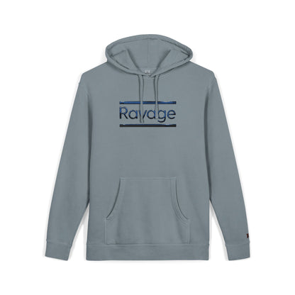 Embroided Ravage Distressed Logo Pigment-Dyed Hoodie — Black Vintage Wash