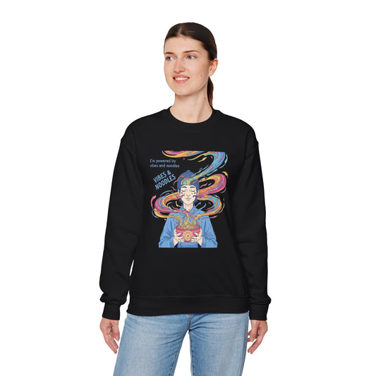 Vibes and Noodles Sweatshirt – Colorful Unisex Crewneck, Artistic Apparel, Cozy Gift for Art Lovers, Everyday Comfort Layering