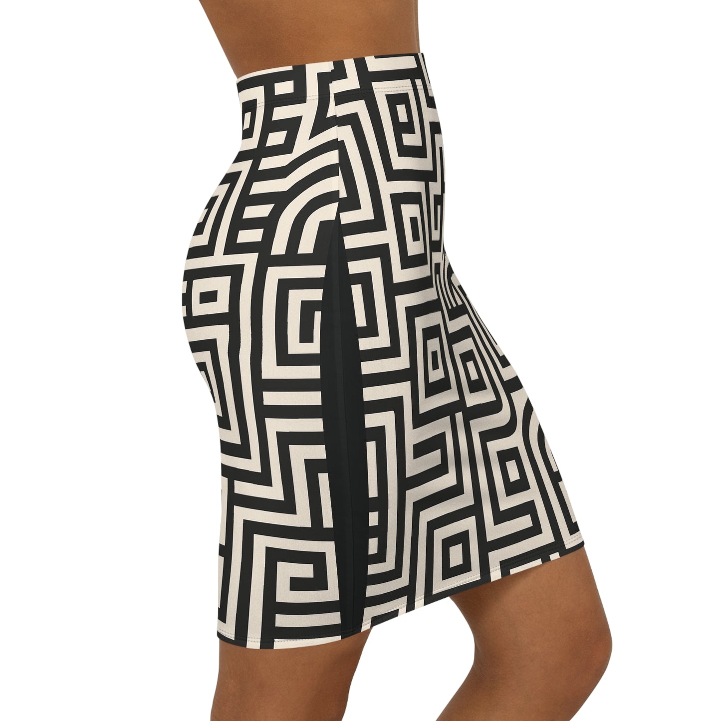 Chic Women’s Mid-Waist Pencil Skirt – Elegant Geometric Pattern, Trendy Workwear, Casual Fashion, Stylish Gift for Her