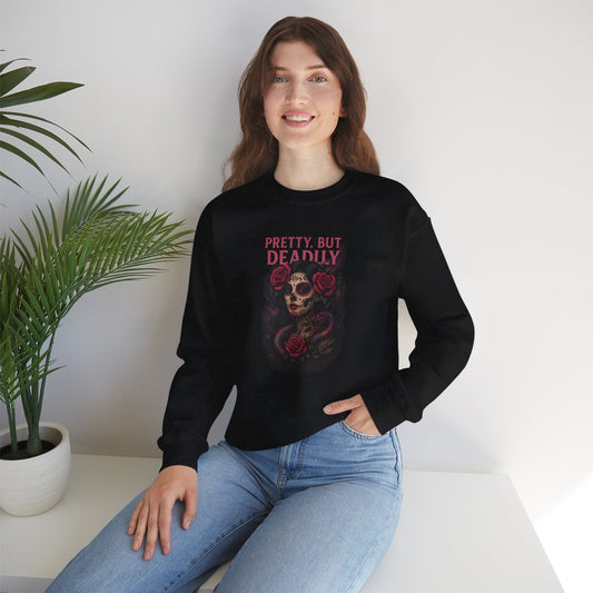 PRETTY BUT DEADLY Unisex Crewneck Sweatshirt – Heavy Blend Pullover for Casual Wear | Cozy Streetwear Gift for Her, Feminist Fashion Statement