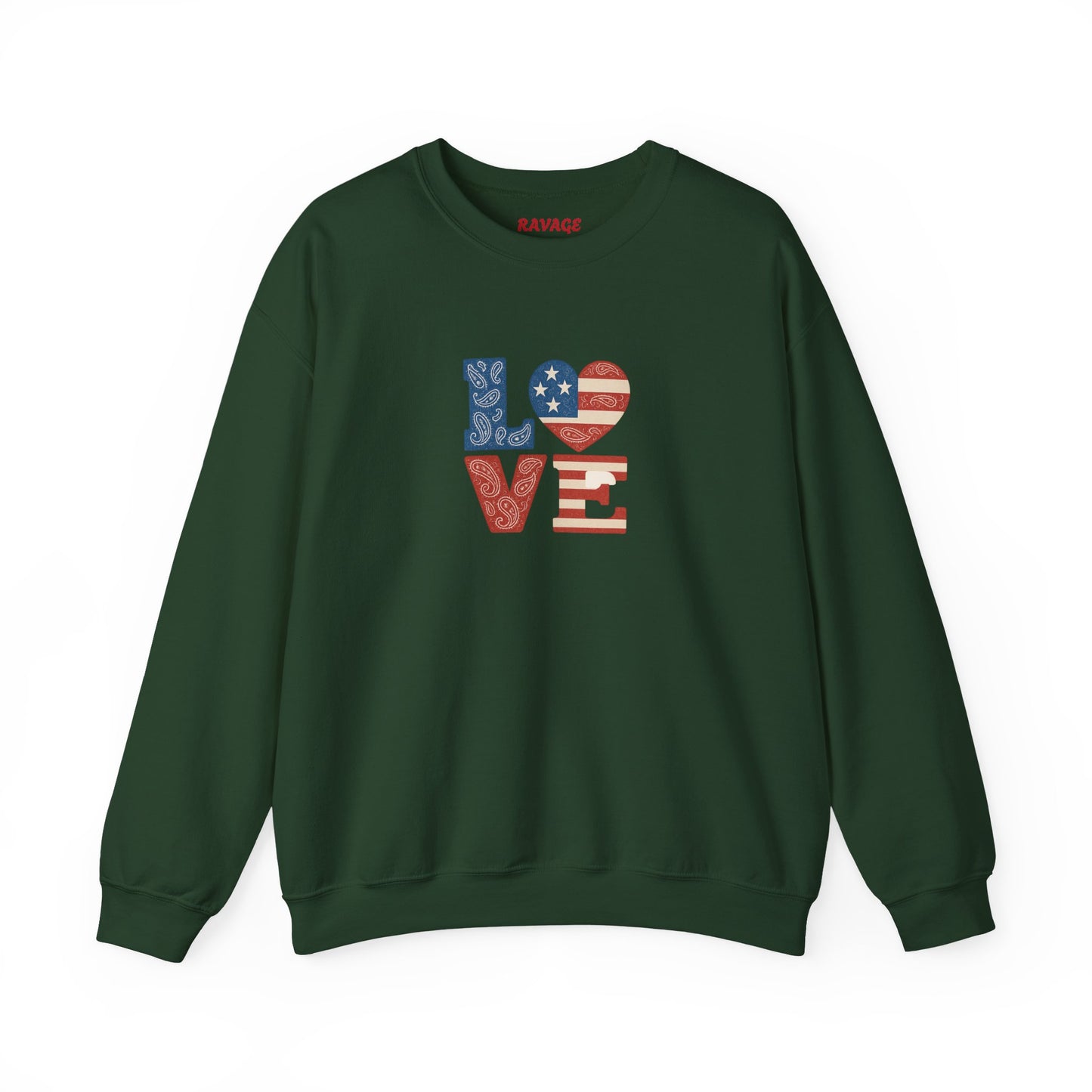 Patriotic Love Sweatshirt | Unisex Crewneck, Cozy Top for Celebrations, Gifts, Independence Day, Casual Style, Everyday Comfort