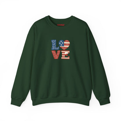 Patriotic Love Sweatshirt | Unisex Crewneck, Cozy Top for Celebrations, Gifts, Independence Day, Casual Style, Everyday Comfort