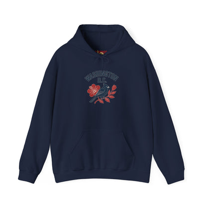 Washington D.C. Floral Hoodie – Unisex Heavy Blend Sweatshirt, Cozy Spring Streetwear, Travel Gift, DC Souvenir, Botanical Graphic Pullover