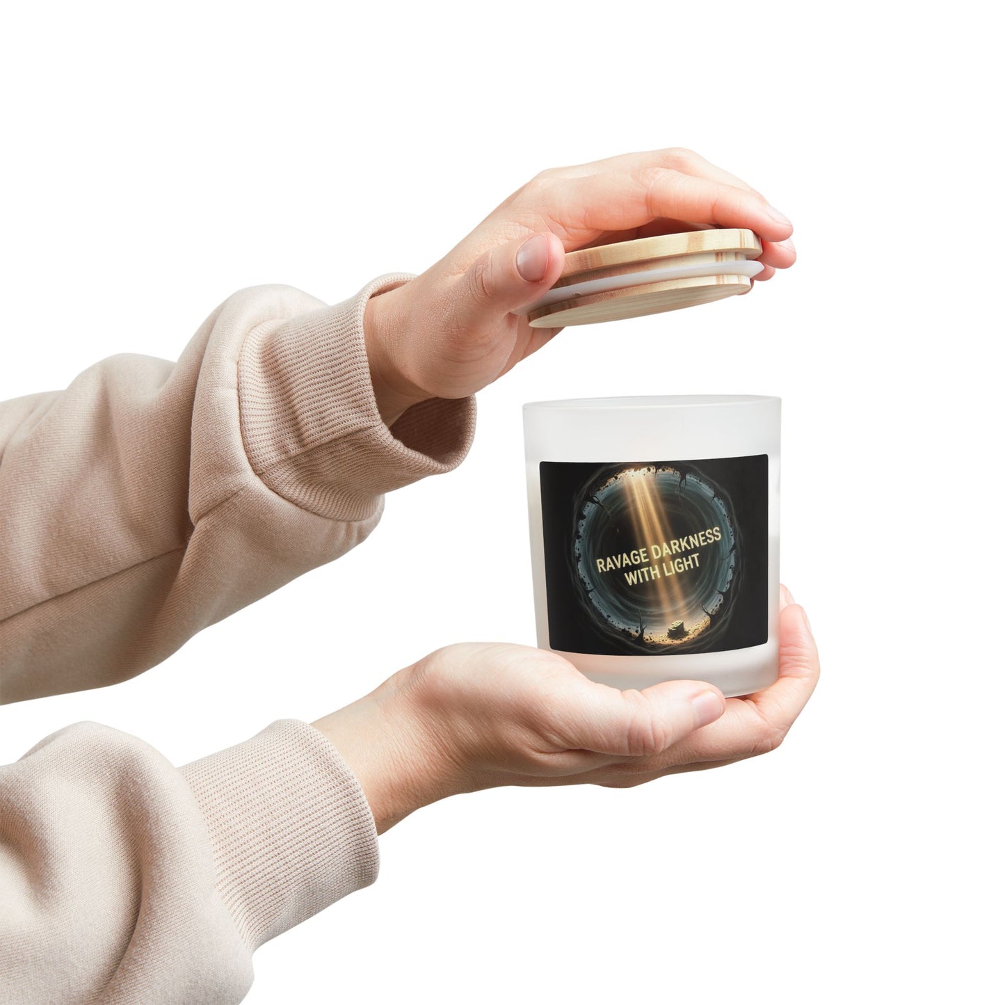 “Ravage Darkness With Light” Frosted Glass Candle 11oz