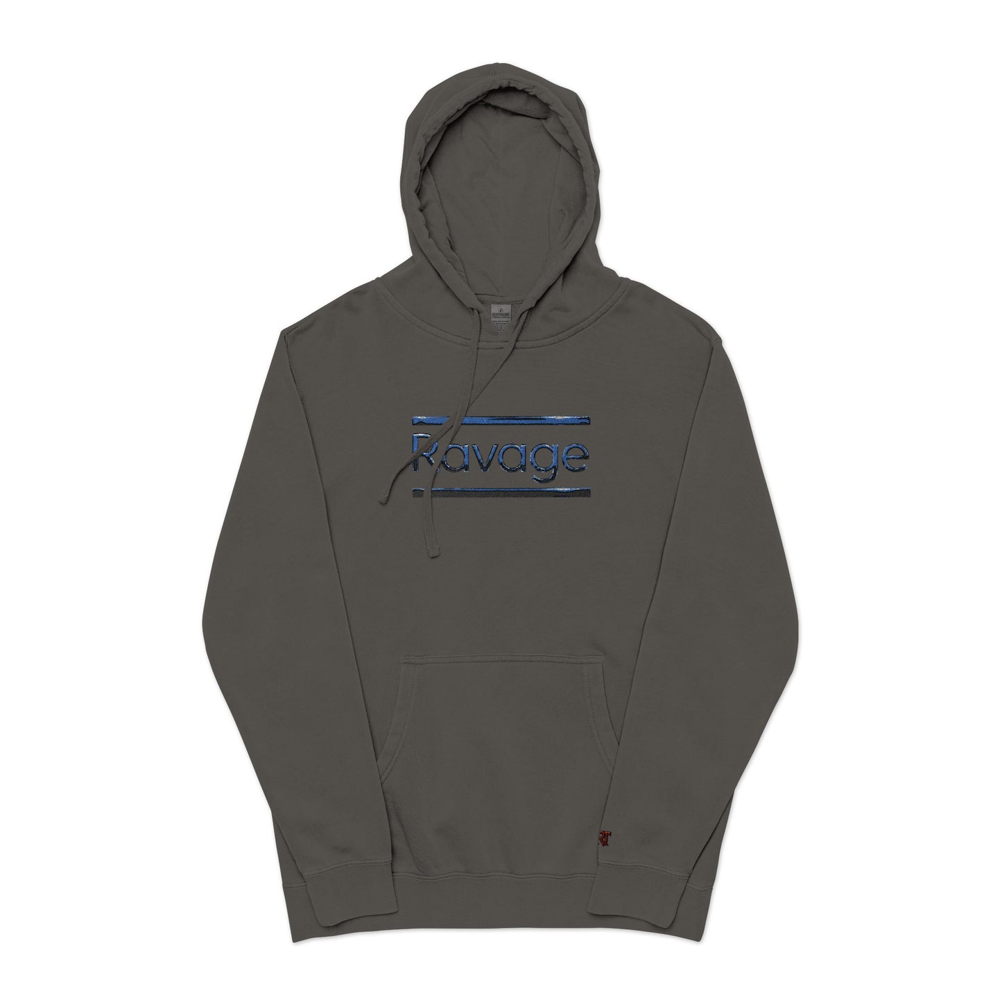 Embroided Ravage Distressed Logo Pigment-Dyed Hoodie — Black Vintage Wash