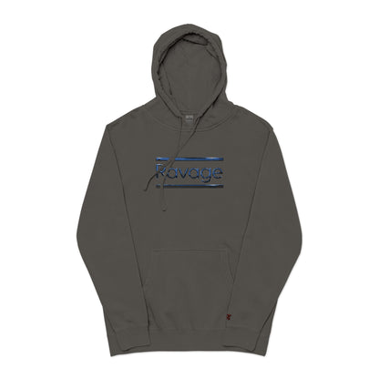 Embroided Ravage Distressed Logo Pigment-Dyed Hoodie — Black Vintage Wash