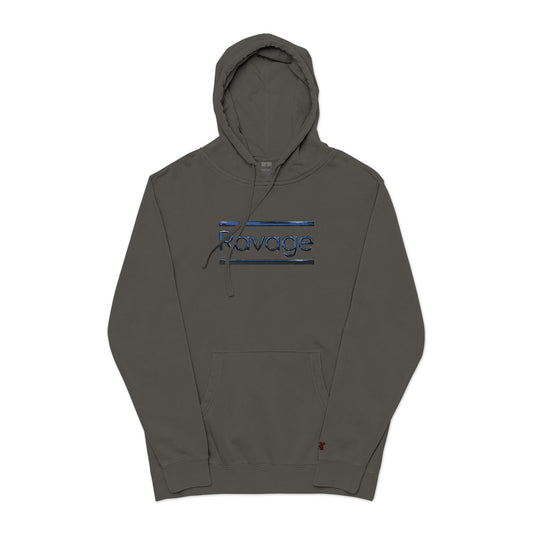 Embroided Ravage Distressed Logo Pigment-Dyed Hoodie — Black Vintage Wash