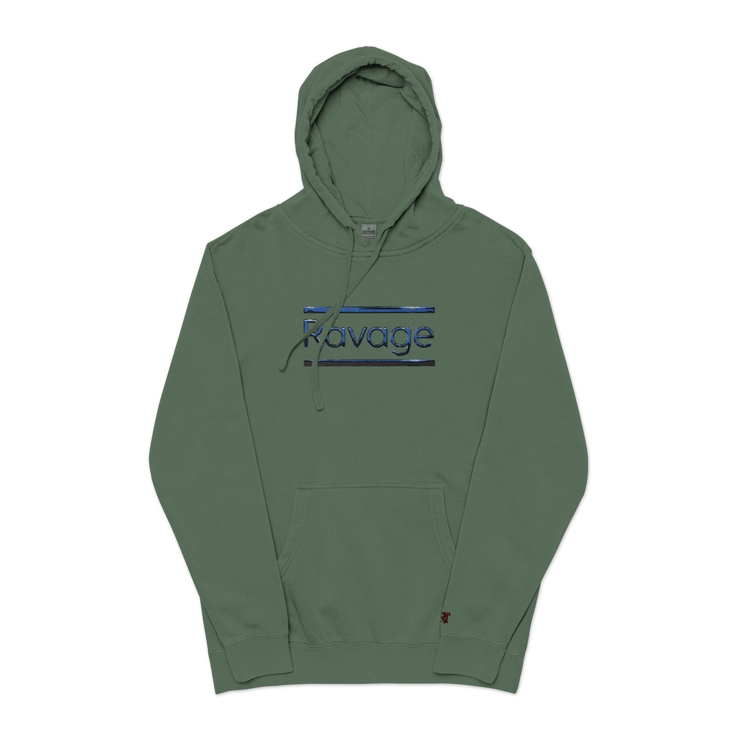Embroided Ravage Distressed Logo Pigment-Dyed Hoodie — Black Vintage Wash
