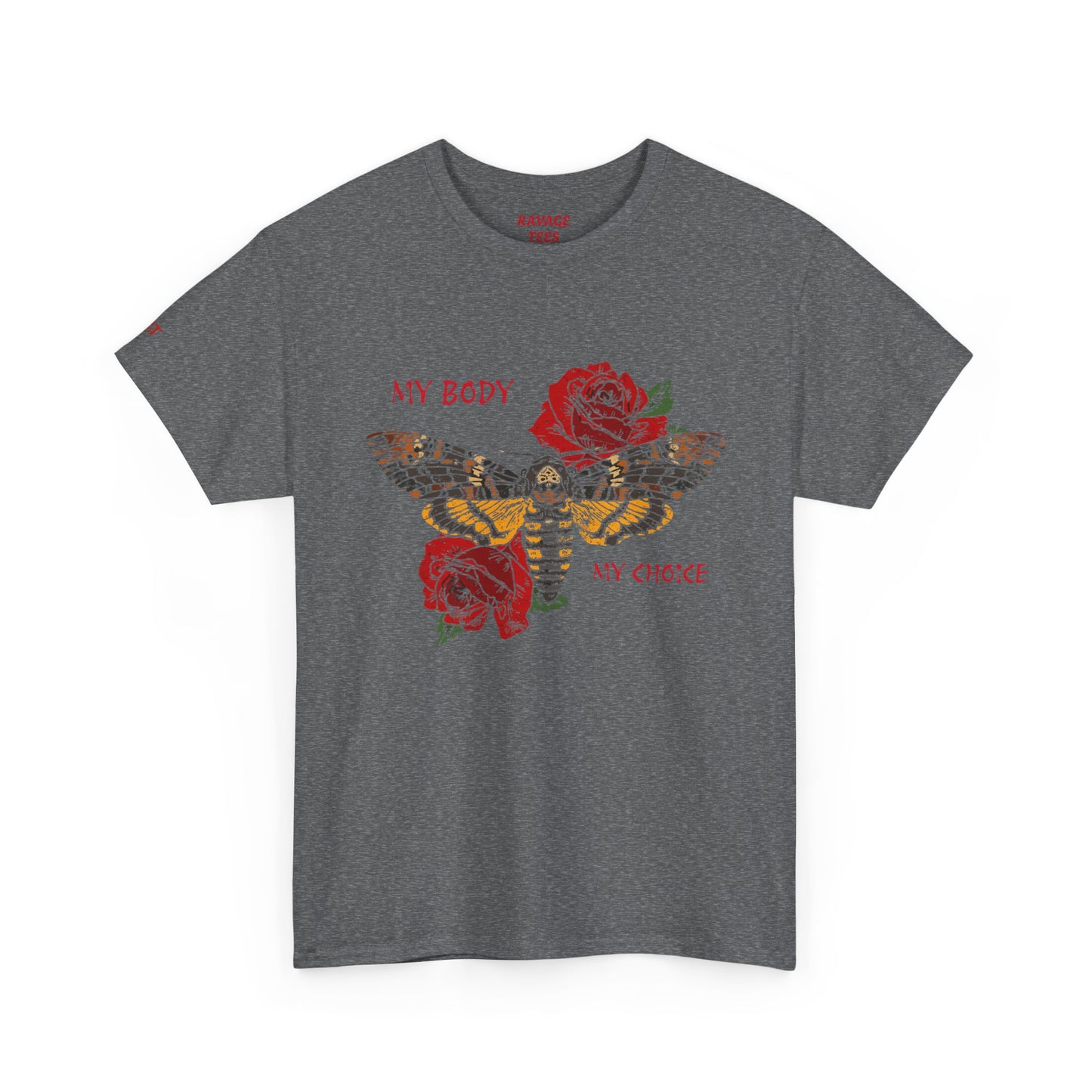 Your Body Your Choice Tee with Butterfly & Rose Design