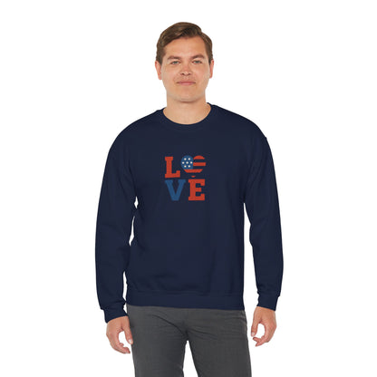 Patriotic Love Sweatshirt | Unisex Crewneck, Cozy Top for Celebrations, Gifts, Independence Day, Casual Style, Everyday Comfort