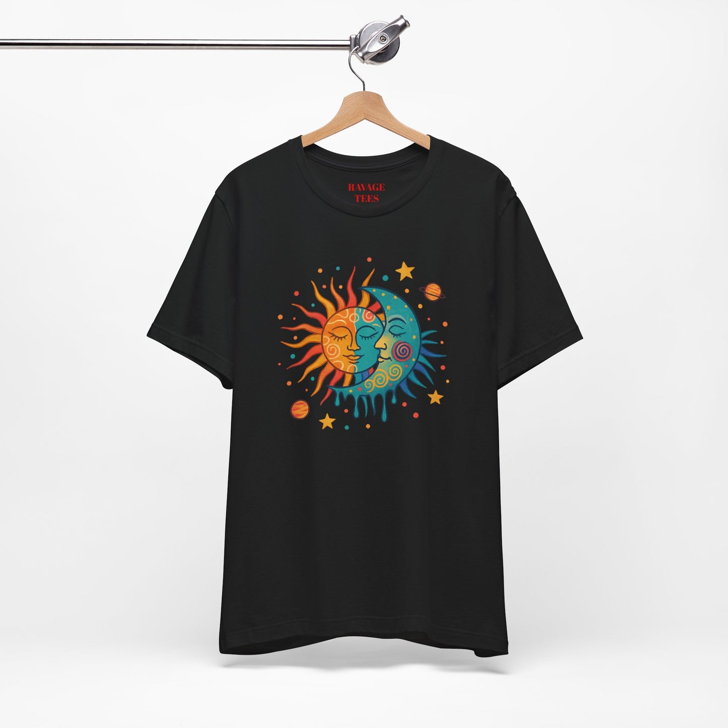 Sun & Moon Boho Graphic Tee — Celestial Retro Sunface T-Shirt