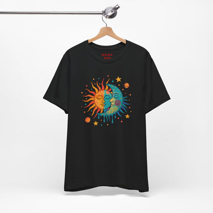Sun & Moon Boho Graphic Tee — Celestial Retro Sunface T-Shirt