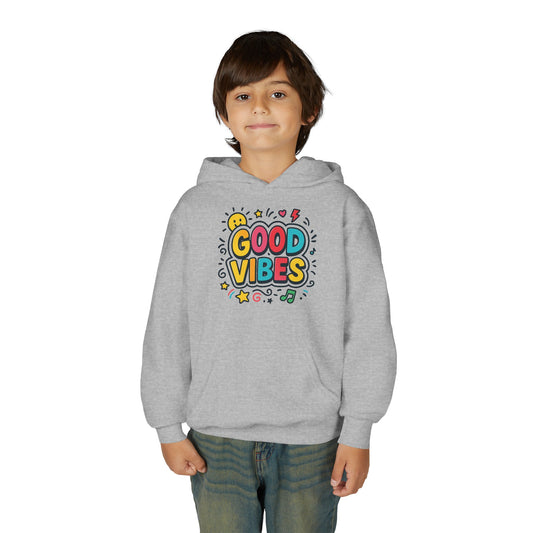 Kids Good Vibes Hoodie – Fun Graphic Sweatshirt with Positive Message, Cozy Casual Outfit, Birthday Gift for Children