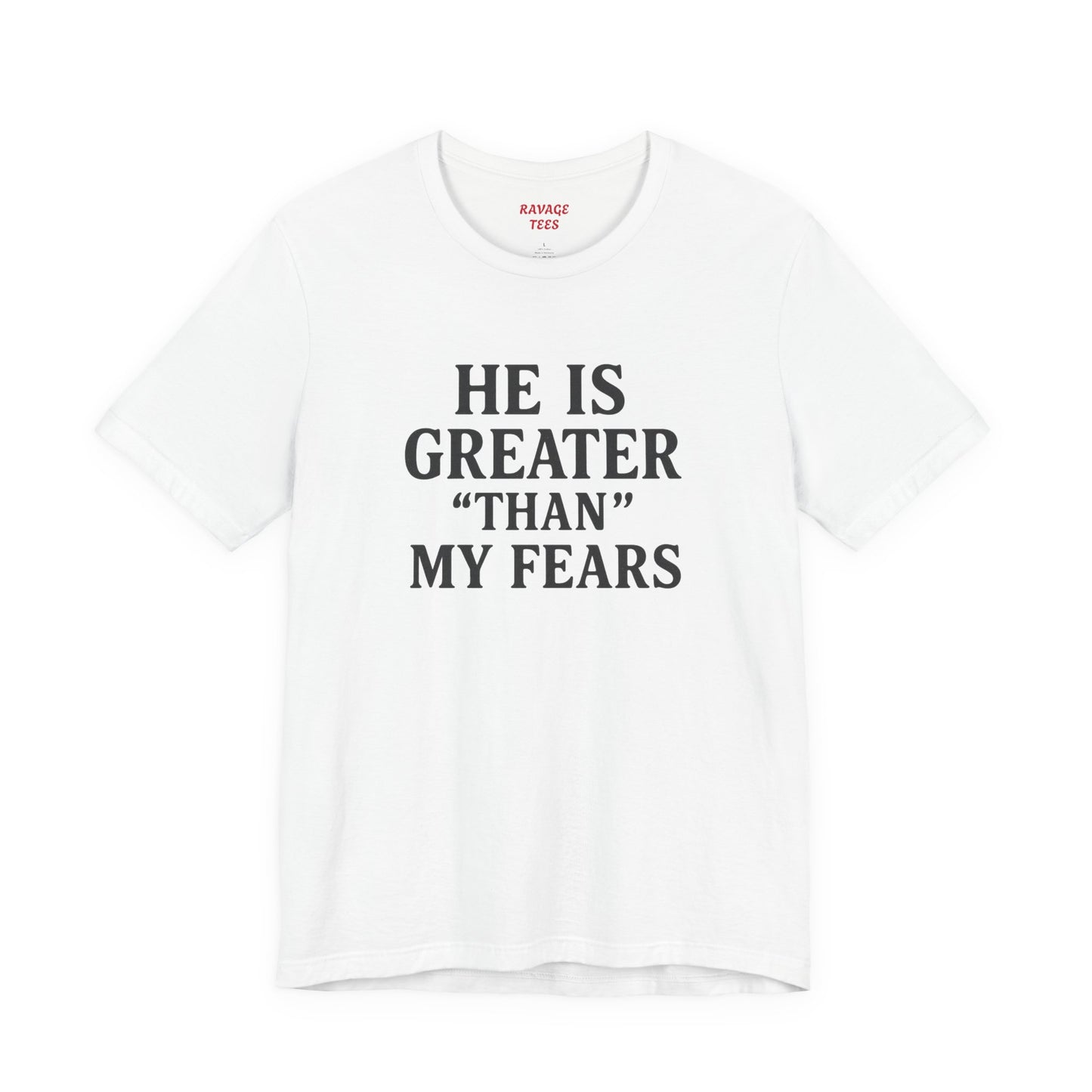"He Is Greater Than My Fears" Christian Faith Cross T-Shirt