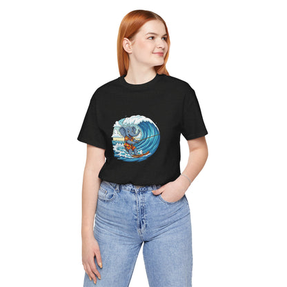 Surfing Elephant Unisex Tee, Beachwear, Cute Animal Shirt, Summer Vibe Tee, Gift for Nature Lovers, Casual Everyday Wear