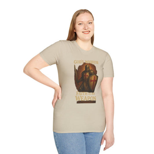 Faith Warrior Tee - Unisex Softstyle T-Shirt, Christian Apparel, Religious Shirts, Inspirational Clothing, Gift for Believers