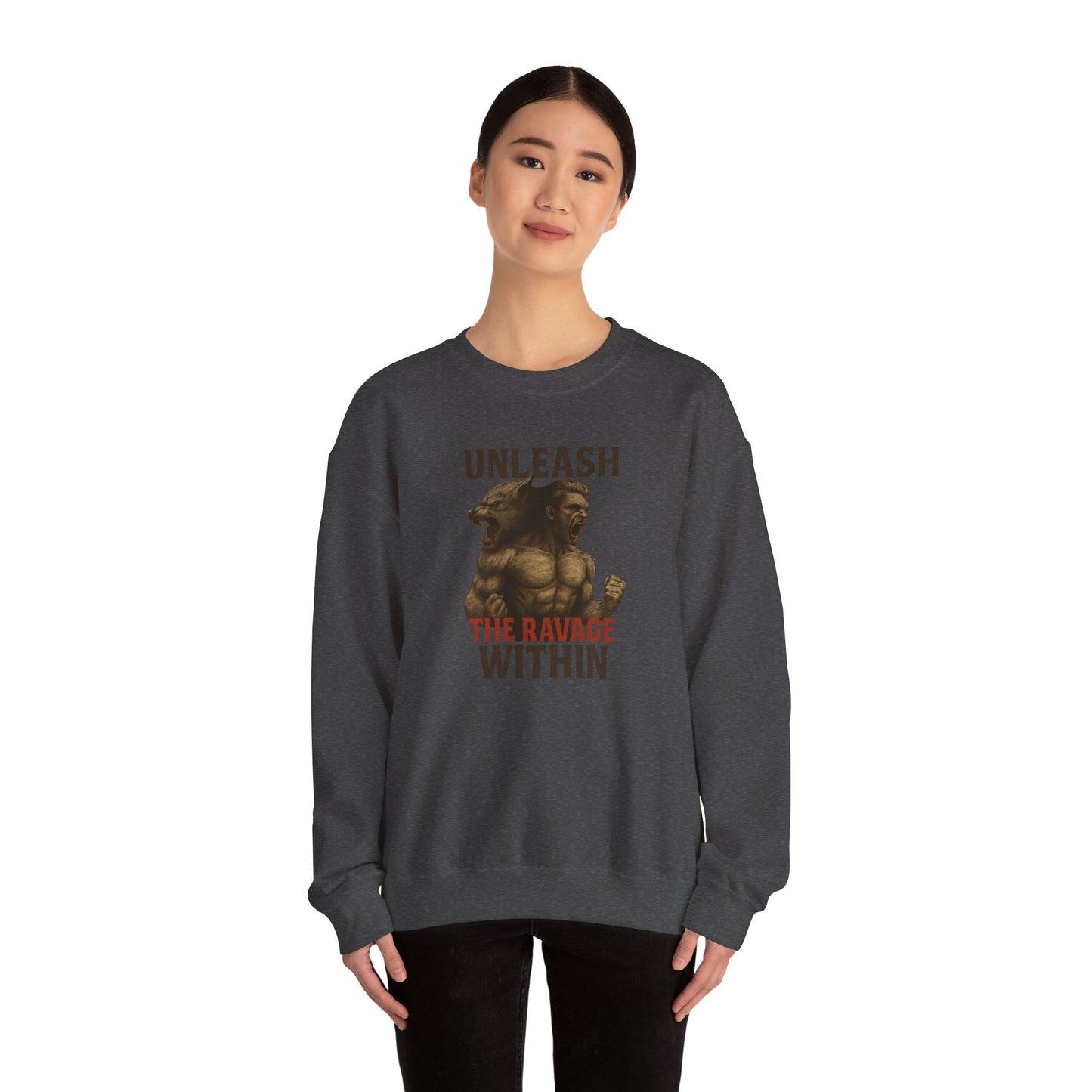 Unleash the Ravage Within  – Unisex French Terry Sweatshirt, Cozy Fall Casual Wear, Gamer Gift, Comfortable Everyday Apparel