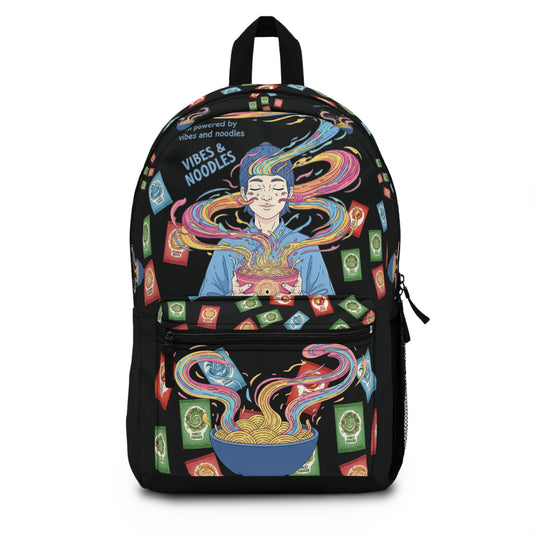 Vibes and Noodles Backpack – Vibrant Foodie Design, Unisex School Bag, Fun Gift for Students & Food Lovers, Everyday Casual Use