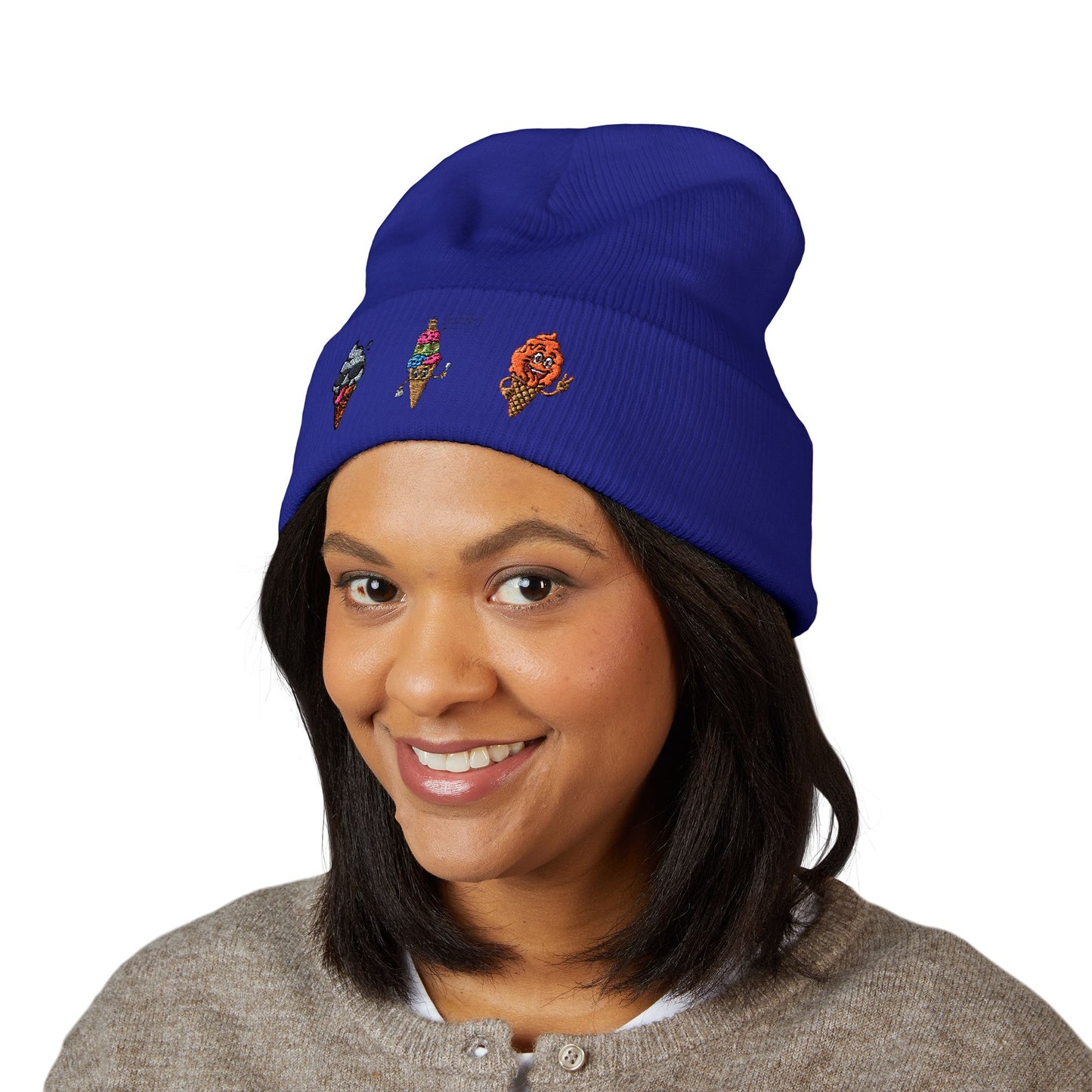 Ice Cream Cuffed Beanie with Fun Embroidery