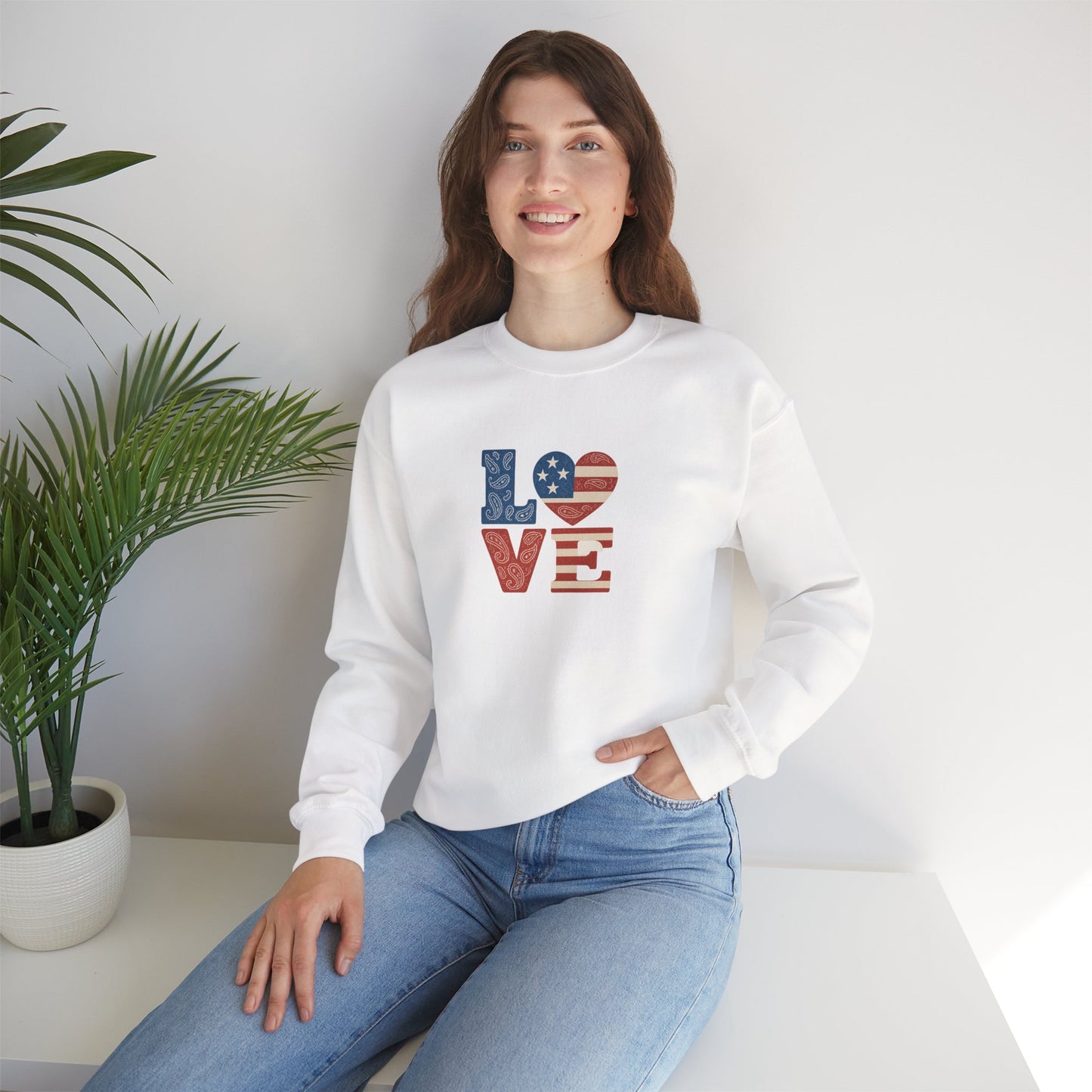 Patriotic Love Sweatshirt | Unisex Crewneck, Cozy Top for Celebrations, Gifts, Independence Day, Casual Style, Everyday Comfort
