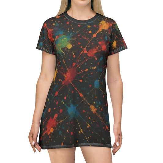Art of Impact Colorful Splash T-Shirt Dress - Perfect for Casual Outings, Vibrant, Artistic, Unique, Statement Piece