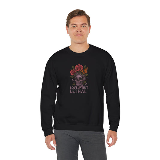 LOVELY BUT LETHAL Unisex Crewneck Sweatshirt – Heavy Blend Pullover for Casual Wear | Cozy Streetwear Gift for Her, Feminist Fashion Statement